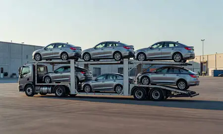 Car transporter loaded with vehicles in Stonecrest, Georgia, United States