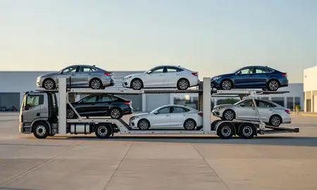 Car transporter parked in an industrial area of Valdosta, Georgia, United States