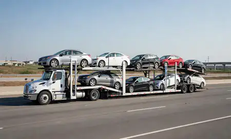 Multi-level car carrier on the highway to Warner Robins, Georgia, United States