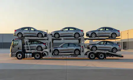 Car transporter parked in an industrial area of Warner Robins, Georgia, United States