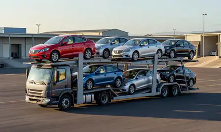 Car transporter loaded with vehicles in Hawaii, United States
