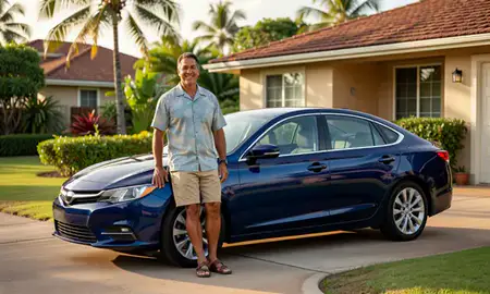 Customer with their delivered car in East Honolulu, Hawaii, United States