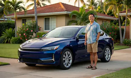 Car delivered to a driveway in East Honolulu, Hawaii, United States