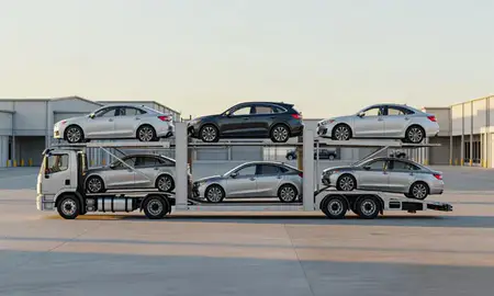 Car transporter parked in an industrial area of East Honolulu, Hawaii, United States