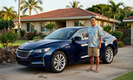 Car delivered to a driveway in Ewa Beach, Hawaii, United States