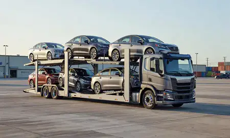 Car transporter loaded with vehicles in Ewa Beach, Hawaii, United States