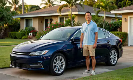 Car delivered to a driveway in Ewa Gentry, Hawaii, United States