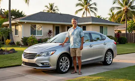 Customer with their delivered car in Hawaiian Paradise Park, Hawaii, United States
