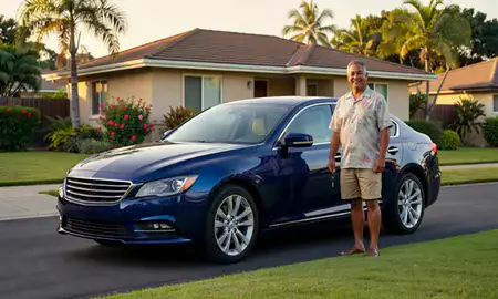 Car delivered to a driveway in Hawaiian Paradise Park, Hawaii, United States