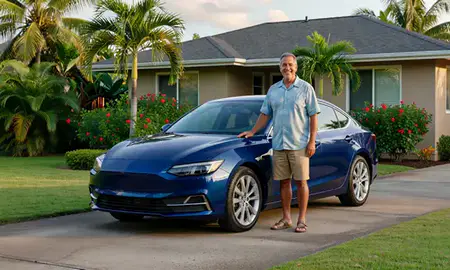 Customer with their delivered car in Hilo, Hawaii, United States