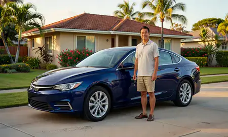Car delivered to a driveway in Honolulu, Hawaii, United States