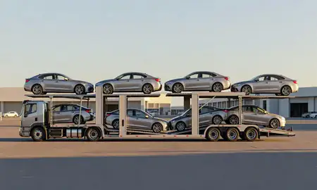 Car transporter parked in an industrial area of Honolulu, Hawaii, United States