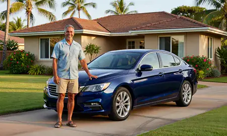 Customer with their delivered car in Kahului, Hawaii, United States