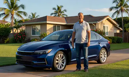 Car delivered to a driveway in Kahului, Hawaii, United States