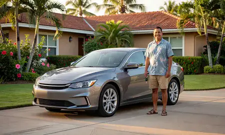 Car delivered to a driveway in Kailua, Hawaii, United States