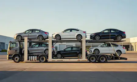 Car transporter parked in an industrial area of Kailua, Hawaii, United States