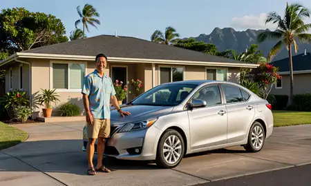 Customer with their delivered car in Kaneohe, Hawaii, United States