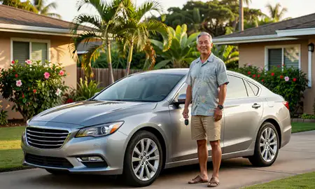 Car delivered to a driveway in Kaneohe, Hawaii, United States