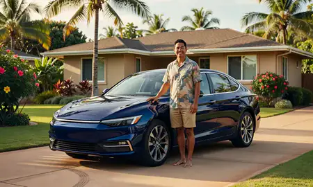 Customer with their delivered car in Kapaa, Hawaii, United States