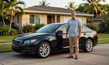 Car delivered to a driveway in Kapaa, Hawaii, United States