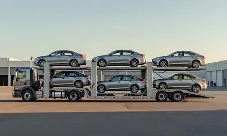 Car transporter parked in an industrial area of Kapolei, Hawaii, United States