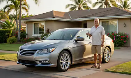 Car delivered to a driveway in Kihei, Hawaii, United States