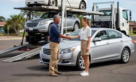 Vehicle owner beside their delivered car in Kihei, Hawaii, United States