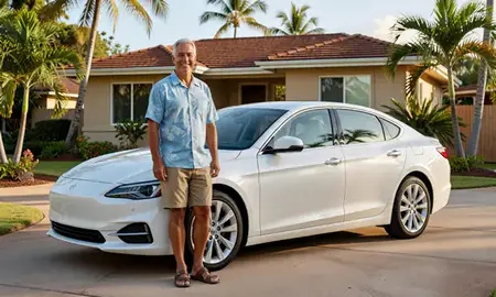 Customer with their delivered car in Lahaina, Hawaii, United States