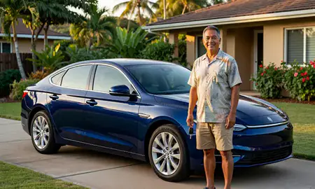Car delivered to a driveway in Lahaina, Hawaii, United States