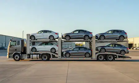 Car transporter parked in an industrial area of Lahaina, Hawaii, United States