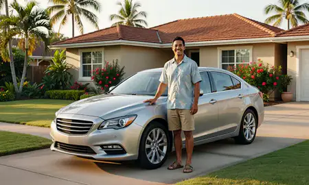 Customer with their delivered car in Maili, Hawaii, United States