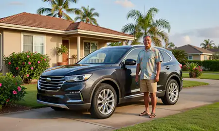 Car delivered to a driveway in Maili, Hawaii, United States