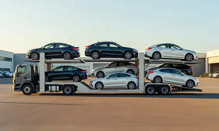 Car transporter parked in an industrial area of Maili, Hawaii, United States