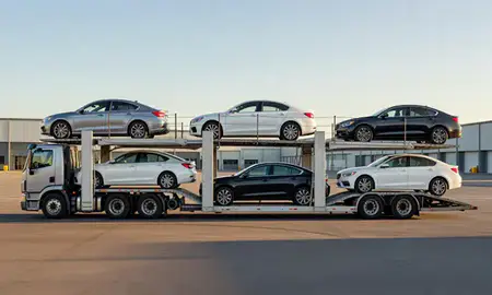 Car transporter parked in an industrial area of Makakilo, Hawaii, United States