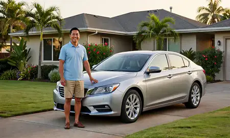 Customer with their delivered car in Mililani Mauka, Hawaii, United States