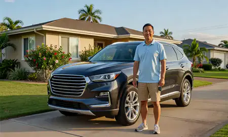 Car delivered to a driveway in Mililani Mauka, Hawaii, United States