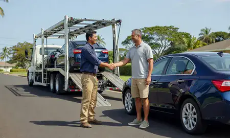 Vehicle owner beside their delivered car in Mililani Mauka, Hawaii, United States