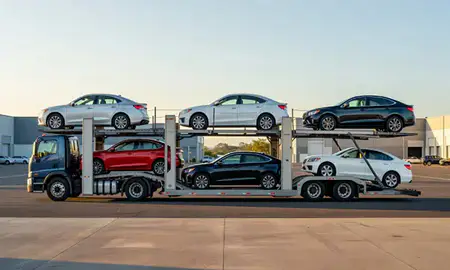 Car transporter parked in an industrial area of Mililani Mauka, Hawaii, United States