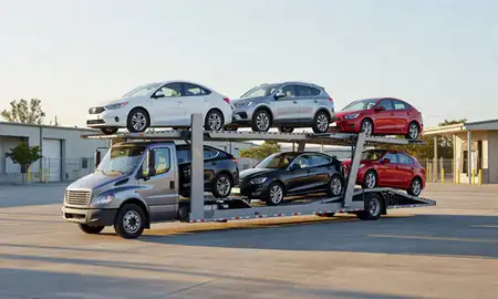 Car transporter loaded with vehicles in Mililani Mauka, Hawaii, United States