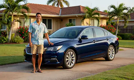 Customer with their delivered car in Mililani Town, Hawaii, United States