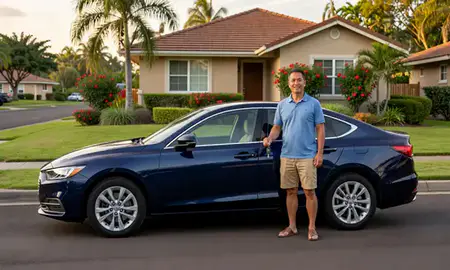 Car delivered to a driveway in Mililani Town, Hawaii, United States