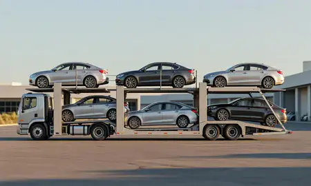 Car transporter parked in an industrial area of Nanakuli, Hawaii, United States