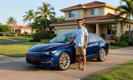 Customer with their delivered car in Ocean Pointe, Hawaii, United States