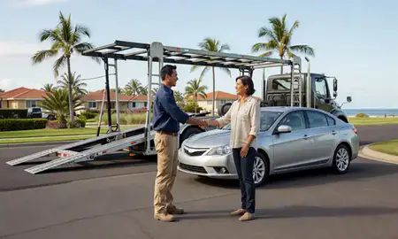 Vehicle owner beside their delivered car in Ocean Pointe, Hawaii, United States