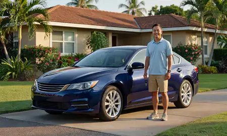 Car delivered to a driveway in Pearl City, Hawaii, United States