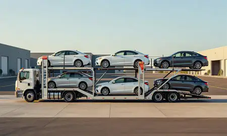 Car transporter parked in an industrial area of Pearl City, Hawaii, United States