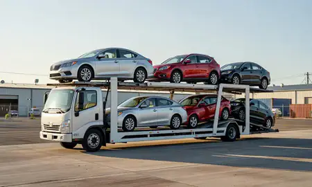 Car transporter loaded with vehicles in Pearl City, Hawaii, United States