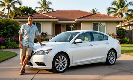 Customer with their delivered car in Royal Kunia, Hawaii, United States