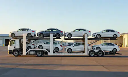 Car transporter parked in an industrial area of Royal Kunia, Hawaii, United States