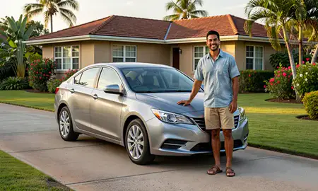 Customer with their delivered car in Schofield Barracks, Hawaii, United States